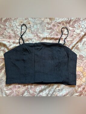Black Textured Spaghetti Strap Tube Top
